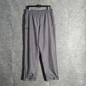 Under Armour Athletic Track Pant Men L Gray Loose Fit Elastic Waist Zipper Ankle
